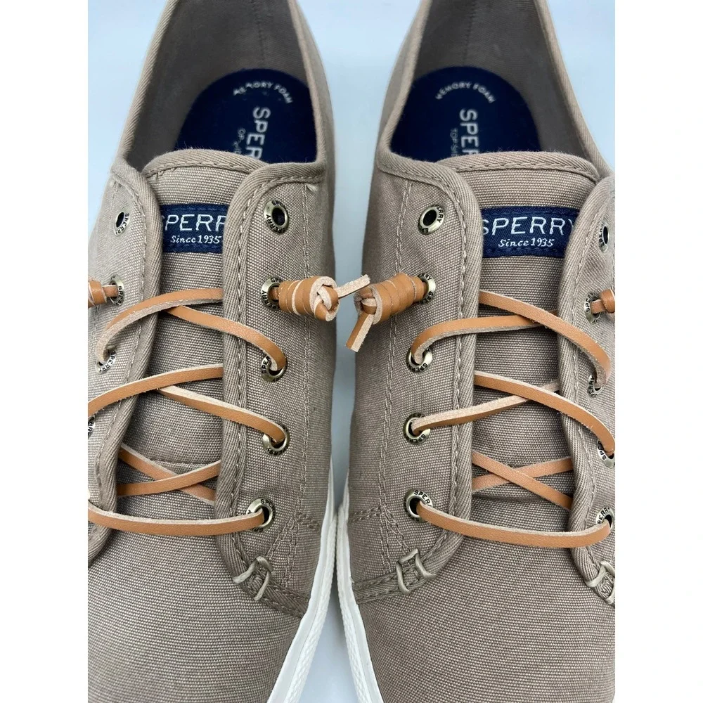 Sperry Shoes Womens Sz 11 Canvas‎ Sneakers Taupe Lace Up Comfort STS81827